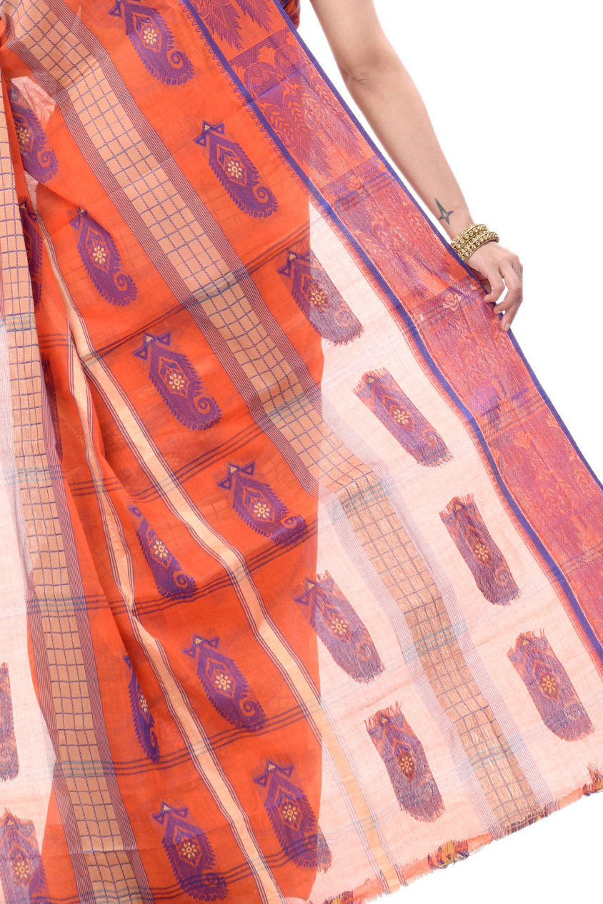 Orange Pure Cotton Vagmi_Buti Tant Saree (139)